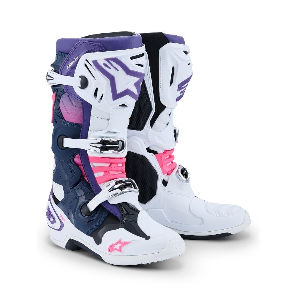 Alpinestars 2026 Tech 10 MX Boots White Violet Navy Blue Pink Flo